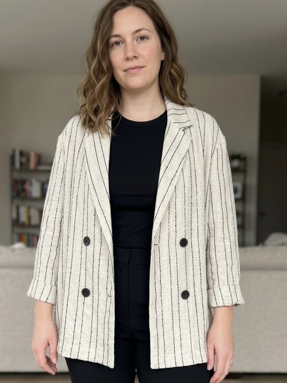 Zara Oversized Sequined Striped Blazer Light Beige see video-sequins sparkling